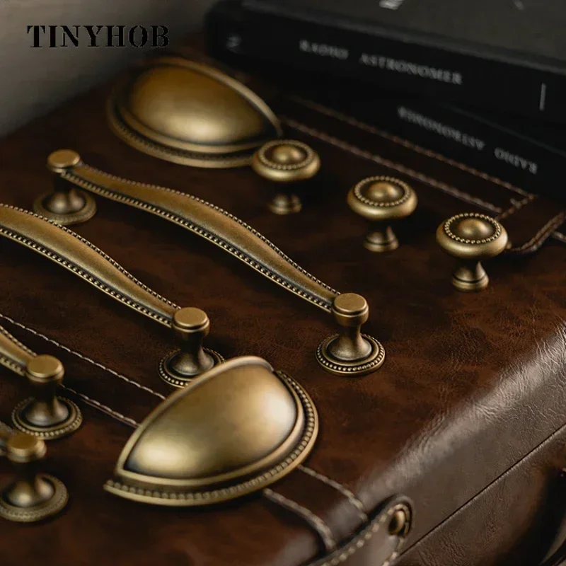 Vintage Bronze Solid Brass Cabinet Knobs Shell Handle And Knob Cupboard Handles Drawer Pull For Furniture Hardware C-5942