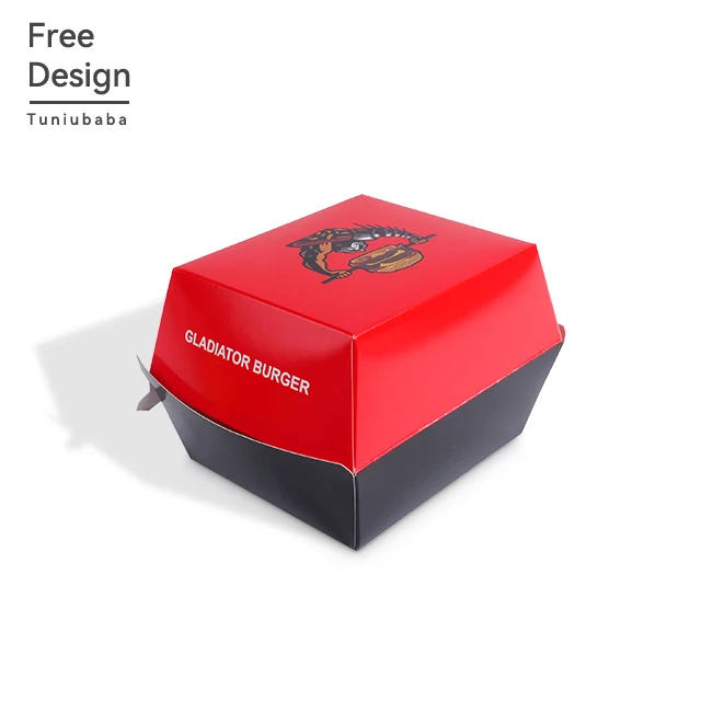 Custom Logo Wholesale Colorful Crazy French Fries Fast Food Grade Takeaway Hamburger Burger Box Packaging