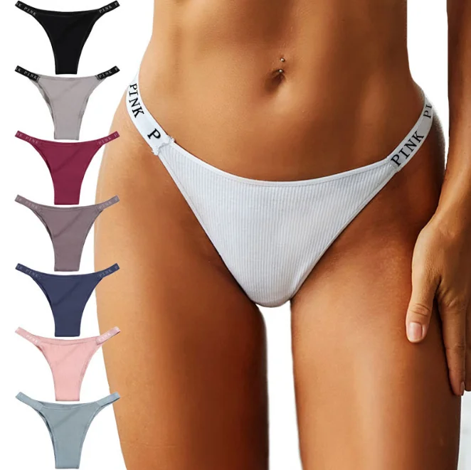 
Custom Women Solid Color Stretch Pink Cotton Print Thread T Back G String And Thongs 