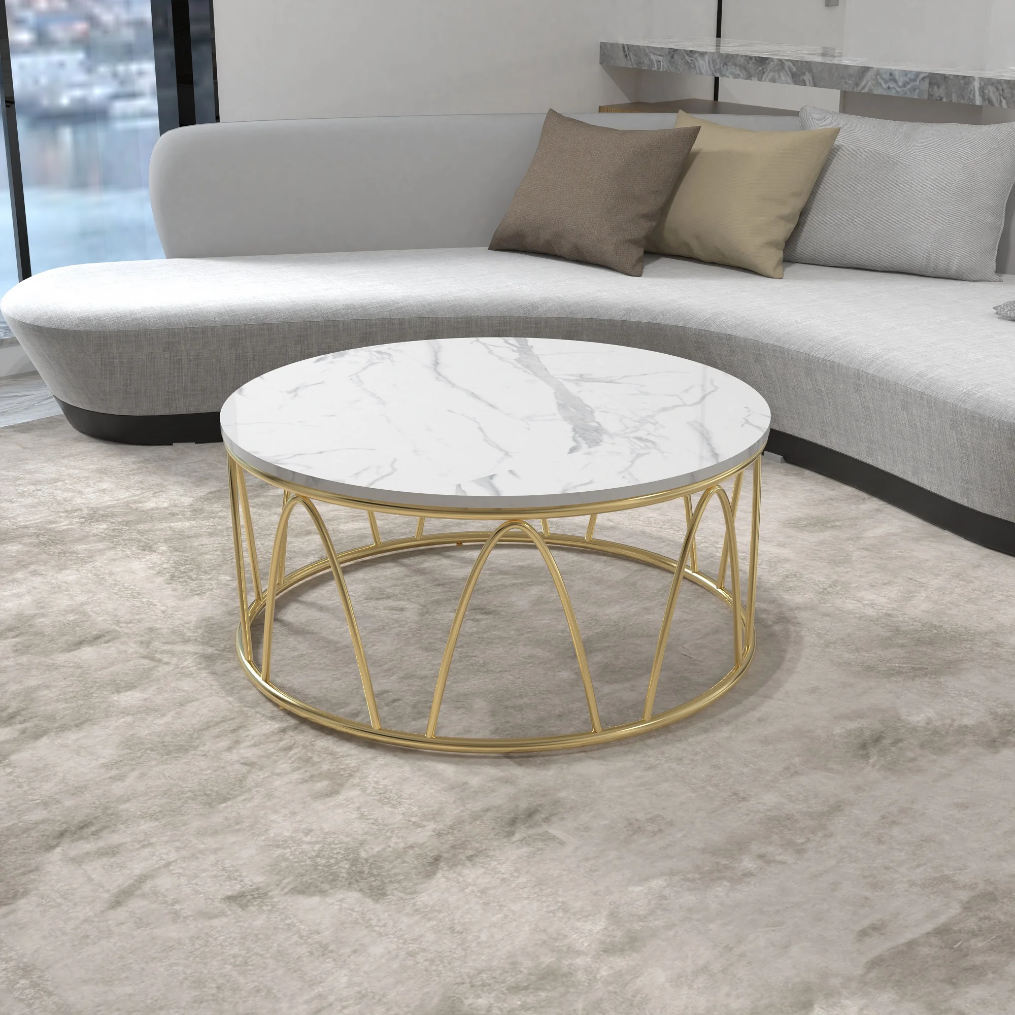 Luxury Nordic Round Coffee Table Golden Metal Base Modern Marble Central Coffee Table For Living Room
