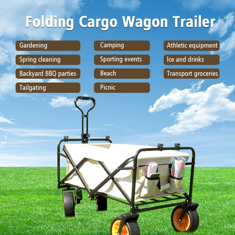 Adjustable Heavy Duty Beach Wagon Camping Cart Trolley Garden Foldable Collapsible Folding Utility Wagon for Outdoor Picnic