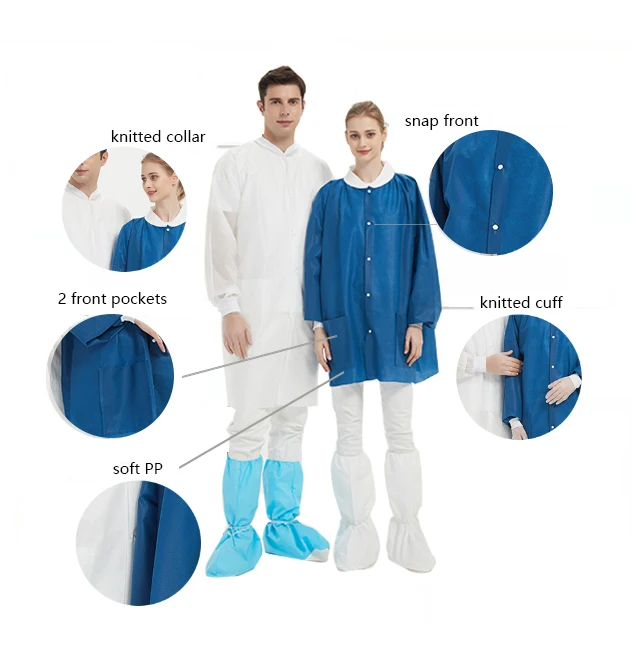 Custom High Quality Breathable SMS Disposable Protect Blue White Lab Coat kids lab coat