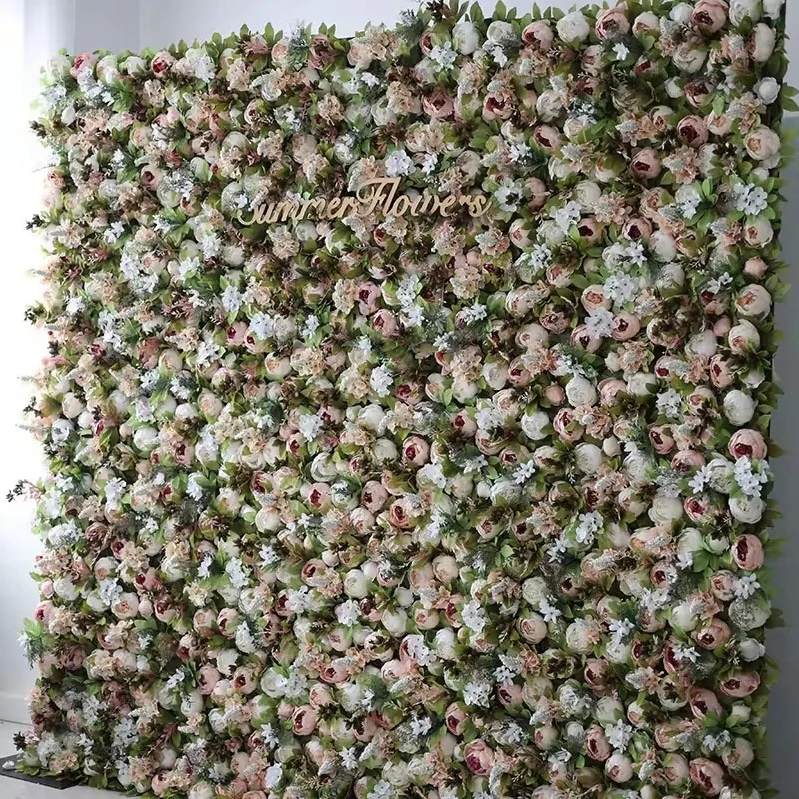 3D Artificial Peony Hydrangea Cloth Flower Wall Rolling Up Party Wedding Backdrop Decor