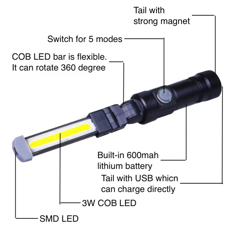 
2020 New COB LED Flexible Magnetic Torch Charge Flashlight For Working 