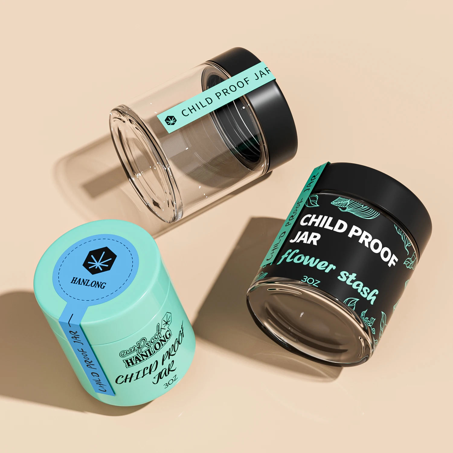 1oz 2 oz 3 oz 4oz pill medicine flower container square child resistant smell proof 3oz glass jar with child resistant cap