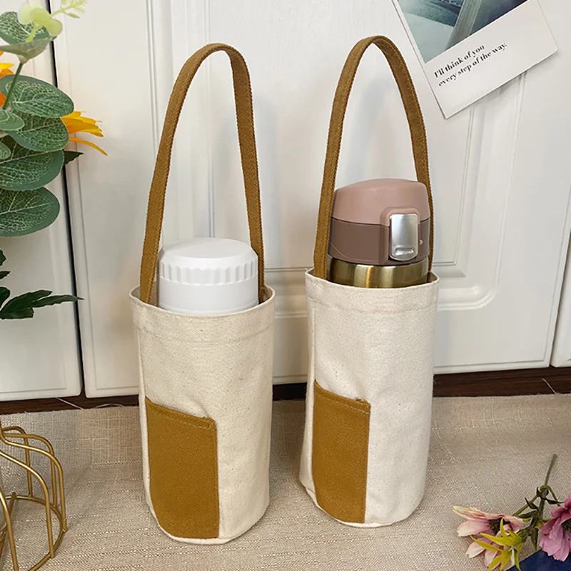 Custom Thermos Bottled Bag Cross-body Water Cup Portable Protective Canvas Kettle Milk Tea Cup Holder Sleeve Tote Bag
