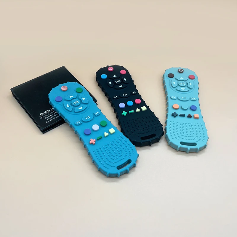 Popular Wholesale Bpa Free Soft-Textured Baby Sensory Learning Remote Control Shape Silicone Teething Toys For Babies