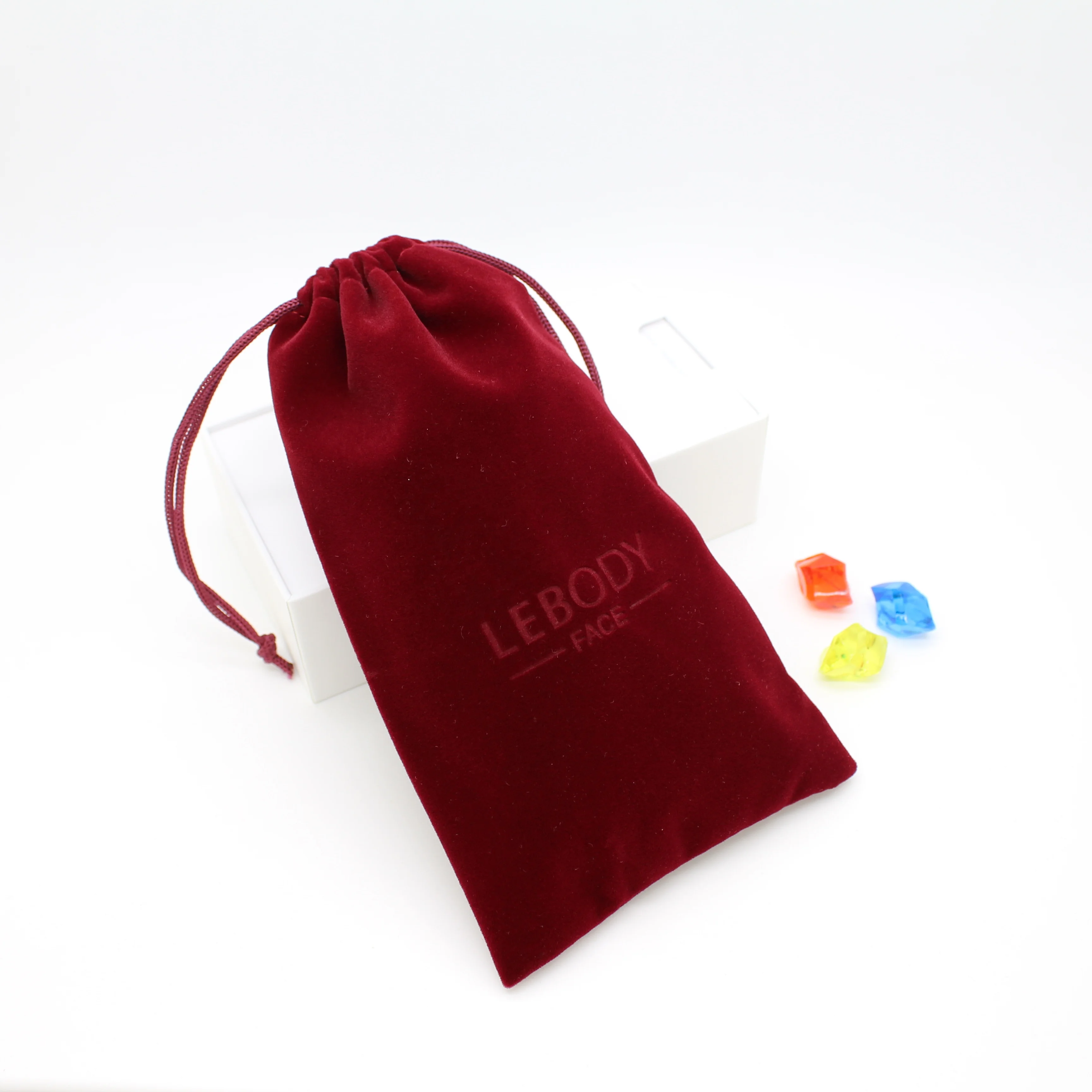 2021 Custom velvet  Small Velvet Drawstring Bag Wine Red velvet Bag