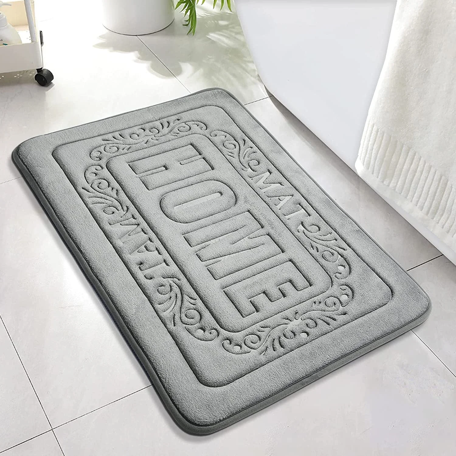 Custom Memory Foam Bathroom Mat Door Mat Non Slip Absorbent Polyester Carpet Super Cozy Grey Bathroom Rug Home Pattern Bath Mat