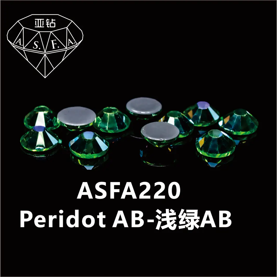 ASFA220 Peridot AB Высокое Качество Пользовательский логотип модные высококачественные стеклянные аппликации и отделки Стразы Lct Горячая фиксация камень Ss6