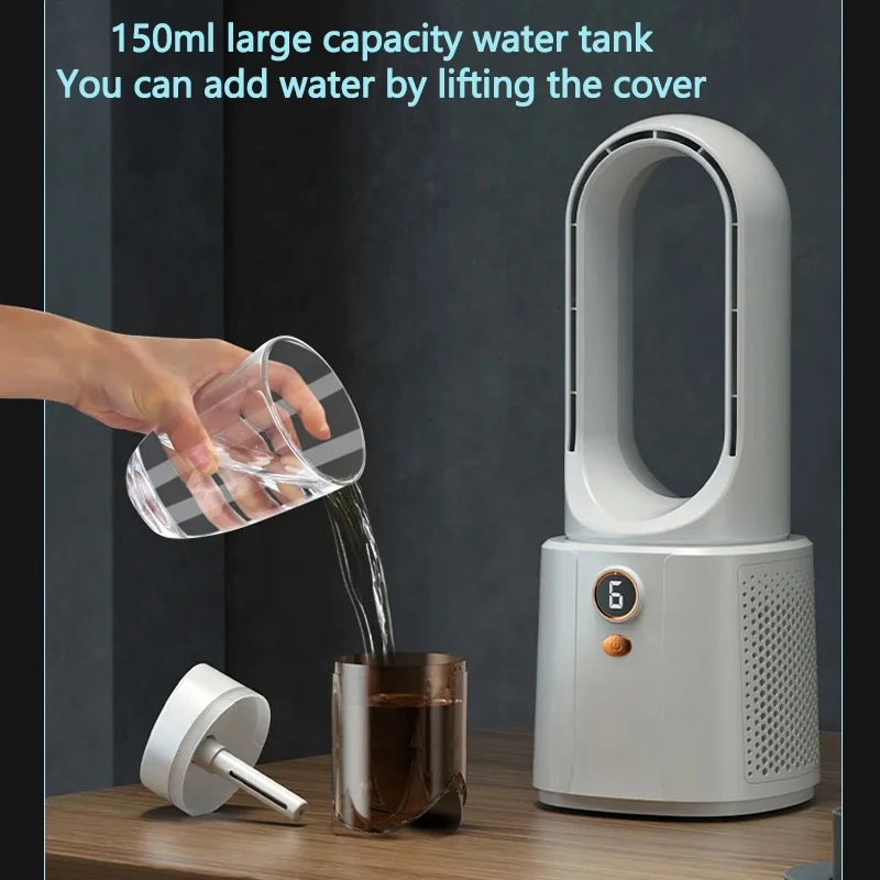 USB Electric Bladeless Table Fan Night Light Water Cooled Summer Spray Mist Air Humidifying Leafless Ventilator Car Bedroom