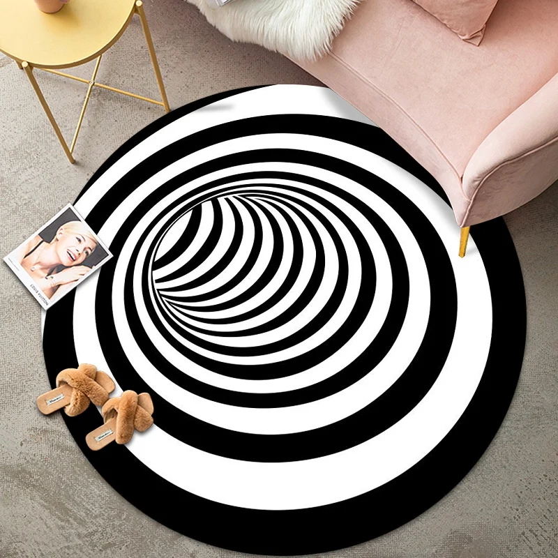 Best selling Optical Illusion Rug 3D Area Rug Floor Mat Black White Plaid Round Rugs for living room Bedroom
