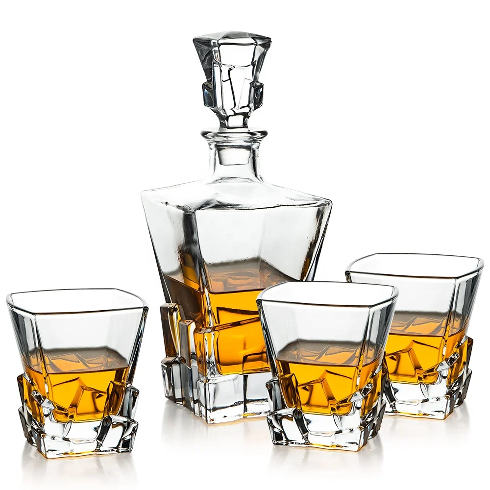 28oz Iceberg Wine Carafe Embossed Whiskey Decanter Set with Glass Stopper and Glasses