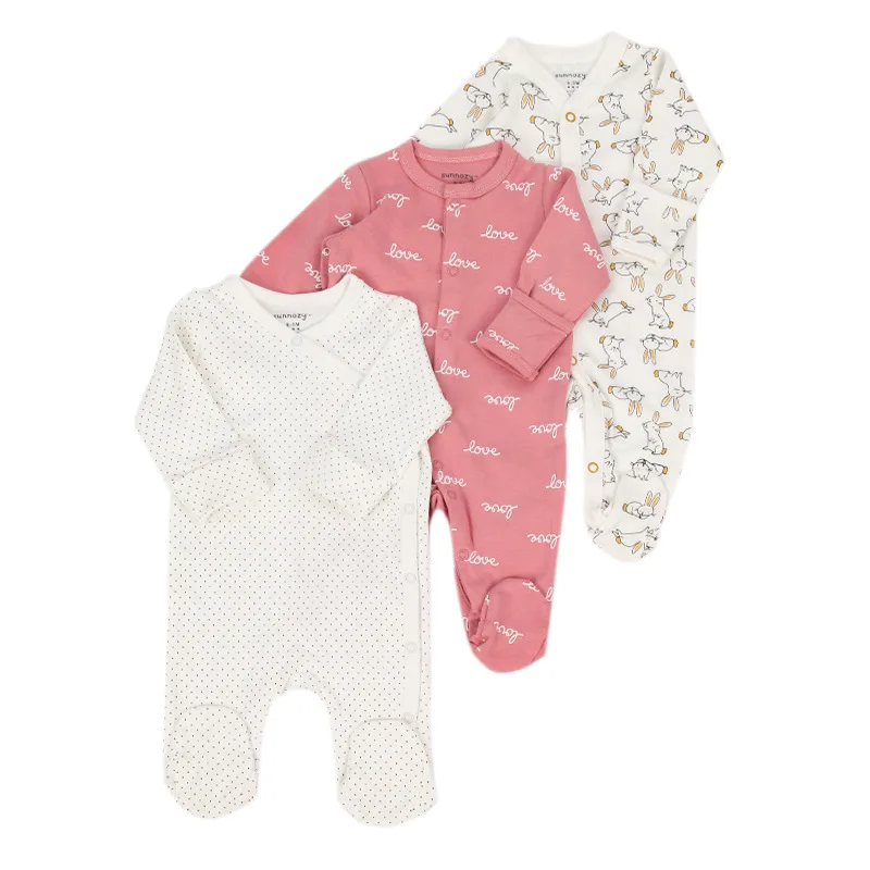sunnozy  Wholesale infant and toddler cotton soft long sleeve Jumpsuit printing knitted 3 pcs set baby  Outfits Clothes