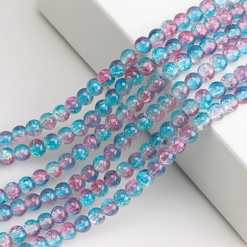 Floral glass beads ice crackle beads DIY wedding clothes bracelet decoration crystal round beads for jewelry making