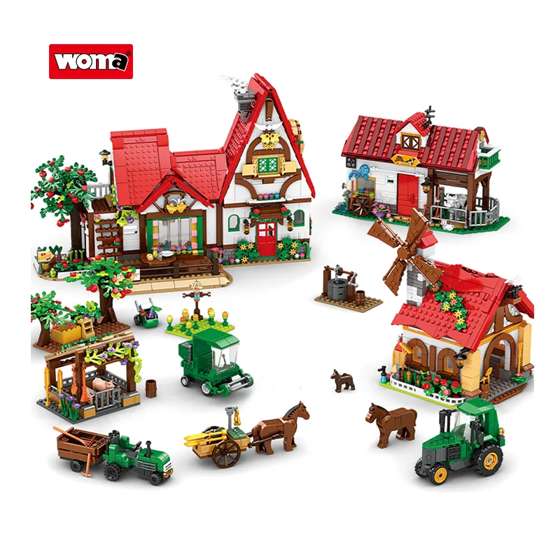 Woma Toys OEM ODM Kids Farm Brick Block Building Plastic ABS Set Animals Farm Toys Blocks For Kids