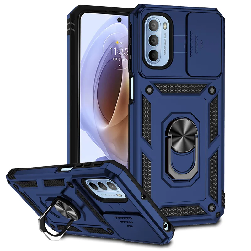 Shockproof Doom Armor Metal Aluminum Phone Case 360 Finger Ring Magnetic Suction Cover Case for Moto G31