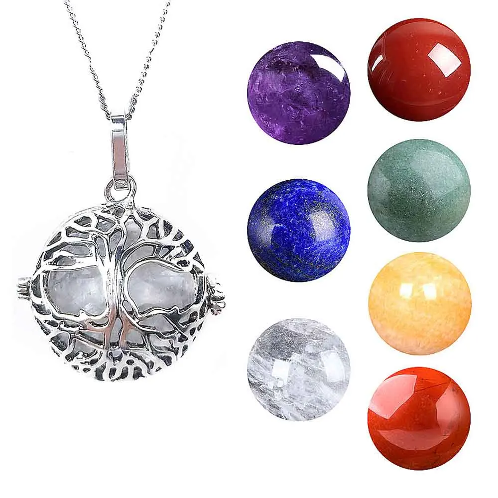 Ретро чакра серебряное дерево хрустальный шар абонент кулон ожерелье винтажное ожерелье для беременных для женщин и мужчин
