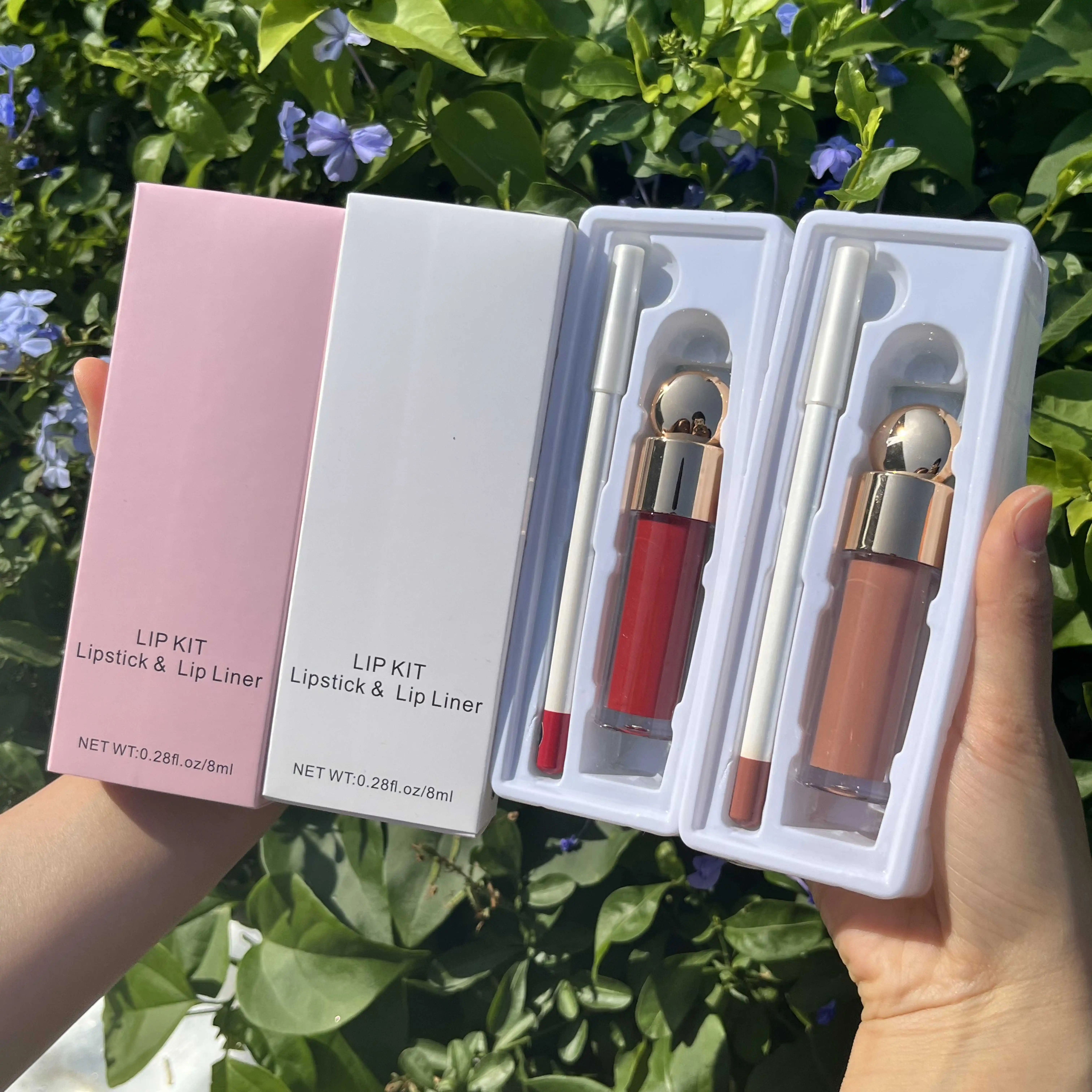 High quality Organic lips cosmetics private label matte liquid lipstick with lip liner makeup lipstick kit waterproof