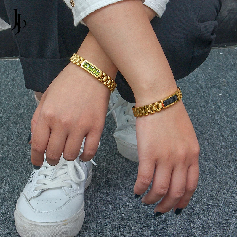 JOJO Fashion 2023 watch strap link chain inlaid zircon bracelet women 18k gold plated stainless steel charm bracelet