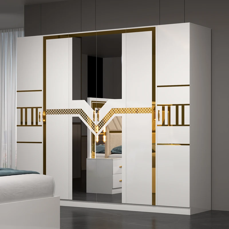 2024 New Design Wooden Double Leather Bed Room Suite Modern Luxury Full Set Cheap 5 Piece Mdf Home Furniture Bedroom Sets