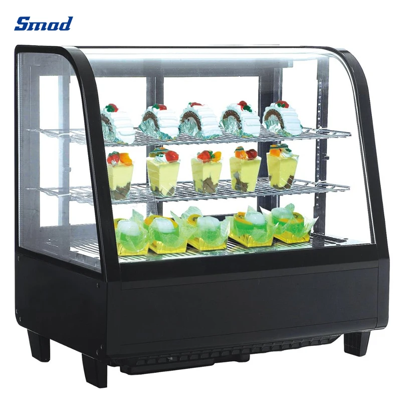 Изогнутый стеклянный холодильник для выпечки тортов и кондитерских изделий