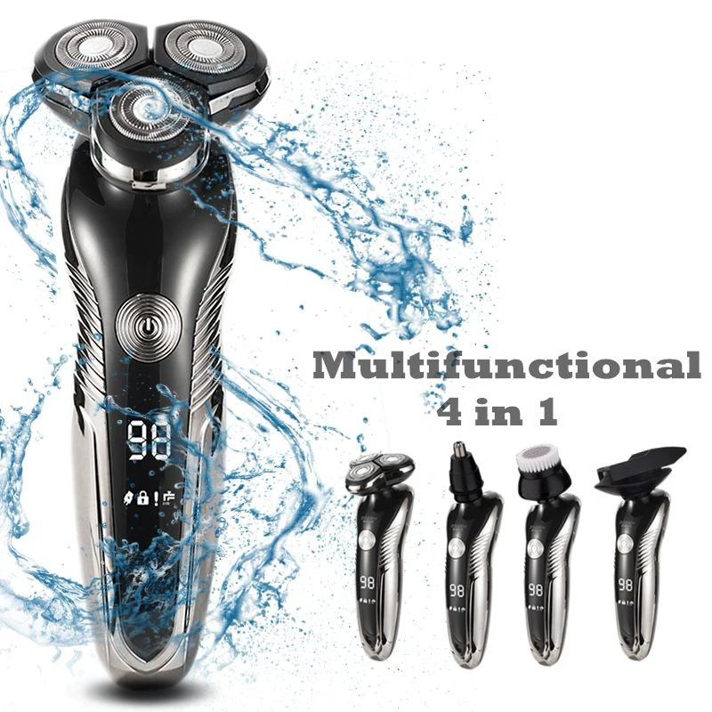 4 in 1 Wet/Dry  Electric Shaver Razor for Men, Rechargeable Waterproof  Electric Razor with Nose Trimmer Sideburns Hair Trimmer