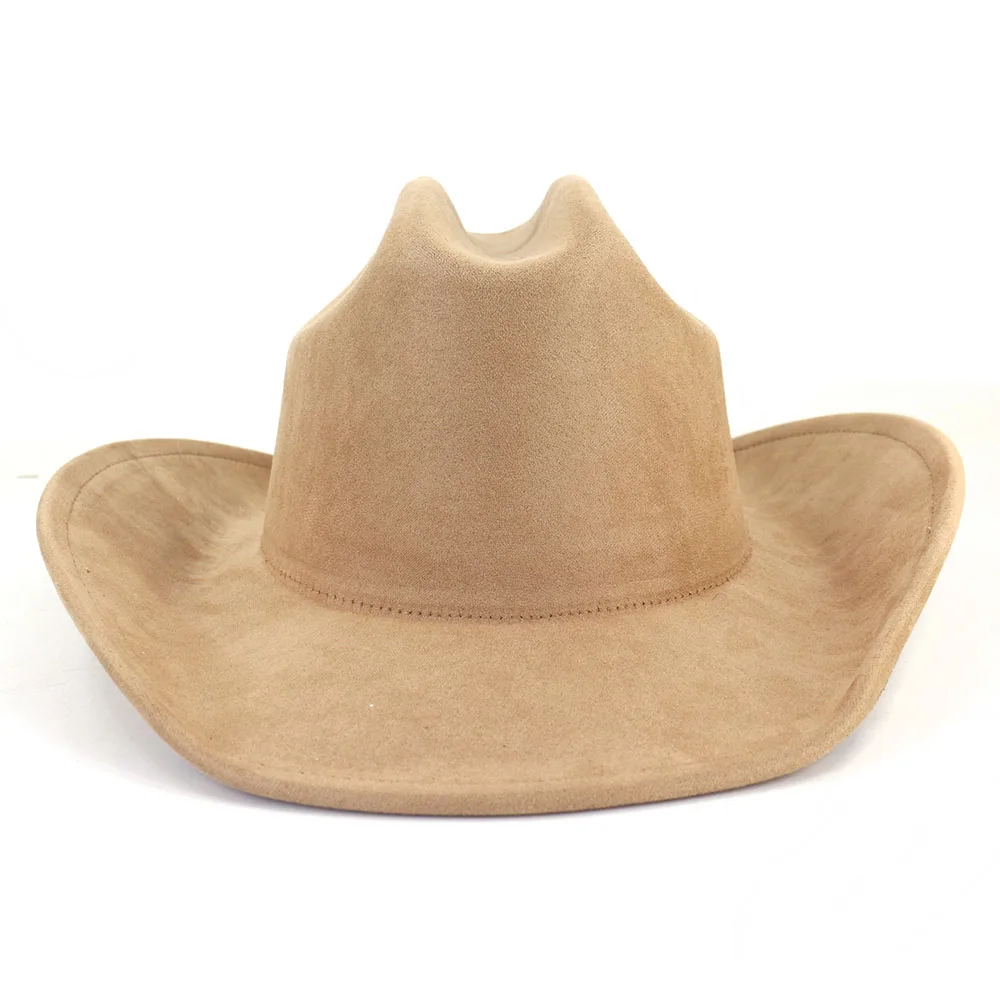 2023 New Trends High Quality Wide Brim Vegan Suede Cowboy Hats Suede  Felt Fedora Hat for Women and Men