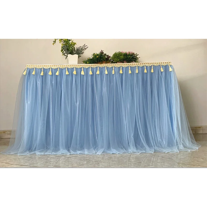
Wholesale Table Skirt Banquet Wedding Decoration Baby Blue Shower 