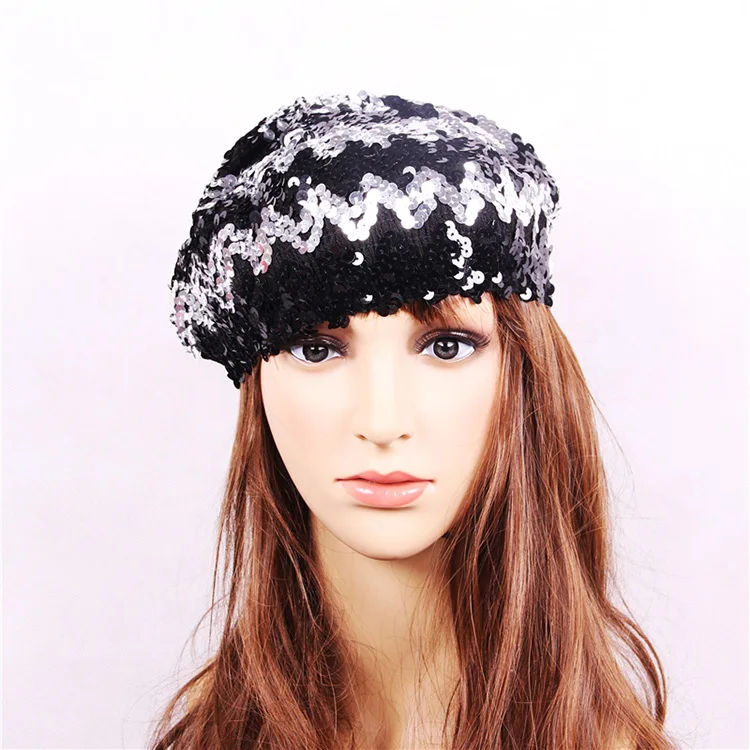  Sequins berry fashion hats wholesale circular sequined flat-topped monochromatic color can be customized factory