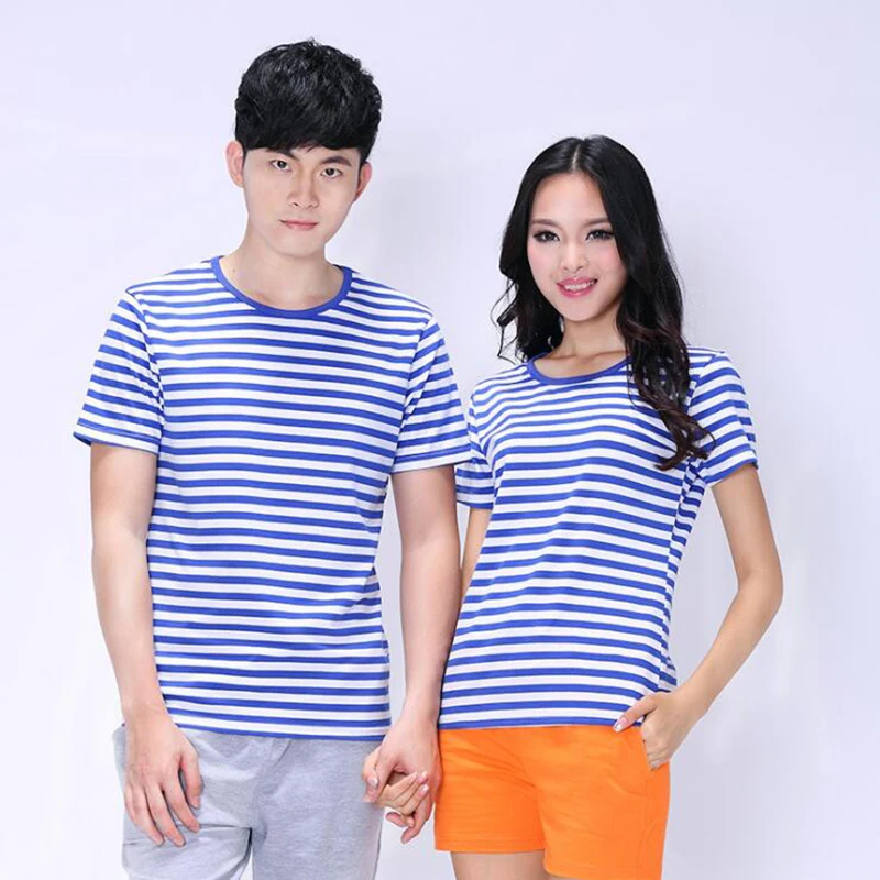 Wholesale Sail Sailor Stripe T shirt  O neck Cotton Short Sleeve Unisex navy stripe Oversize Casual tops