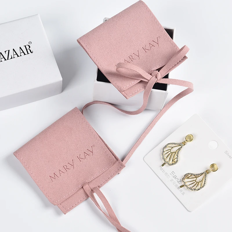 Custom Pink Microfiber Jewelry Packaging Bag Luxury Microfiber Drawstring Pouch With Logo
