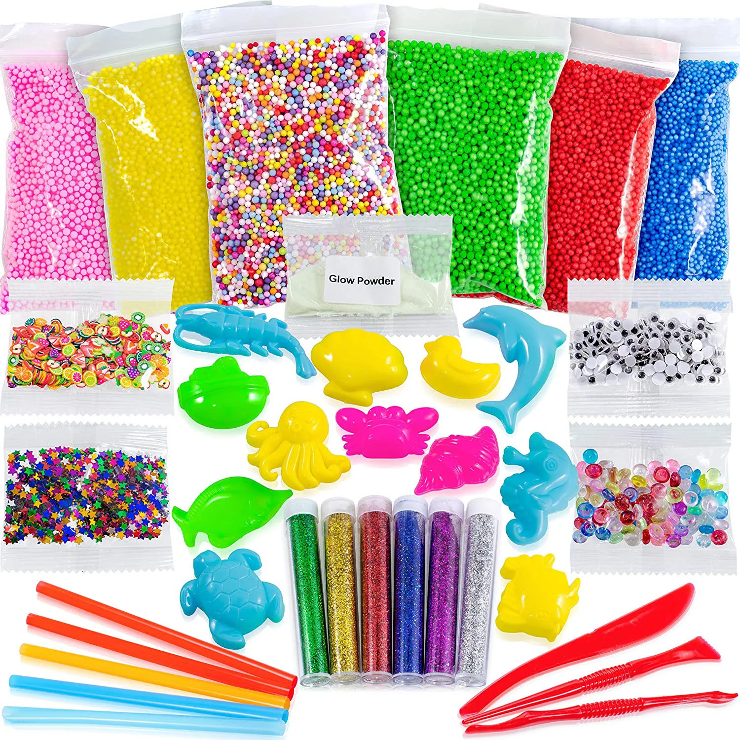 Stress Relief Toy (24 Colors) Colorful Foam Balls Slime Kit DIY Box Includes 24 Crystal Slime with containers
