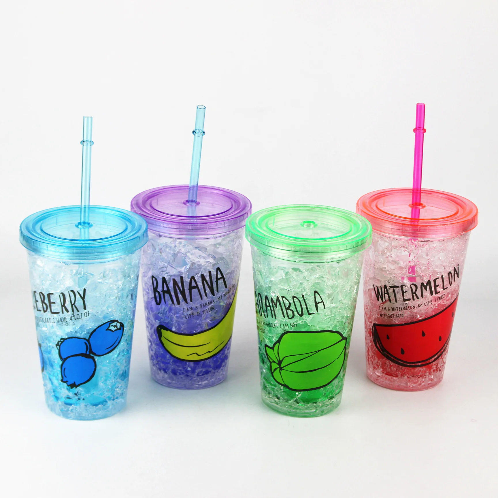 Adult Creative Harajuku Plastic Hand Cup Water Cup, Drop Watermelon Frozen Cup with Straw
