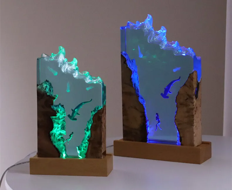 Personalizable Epoxy Resin Ocean Lamp  diver Lamp /Micro-landscape Ocean nightlight Custom Night Light Christmas gift