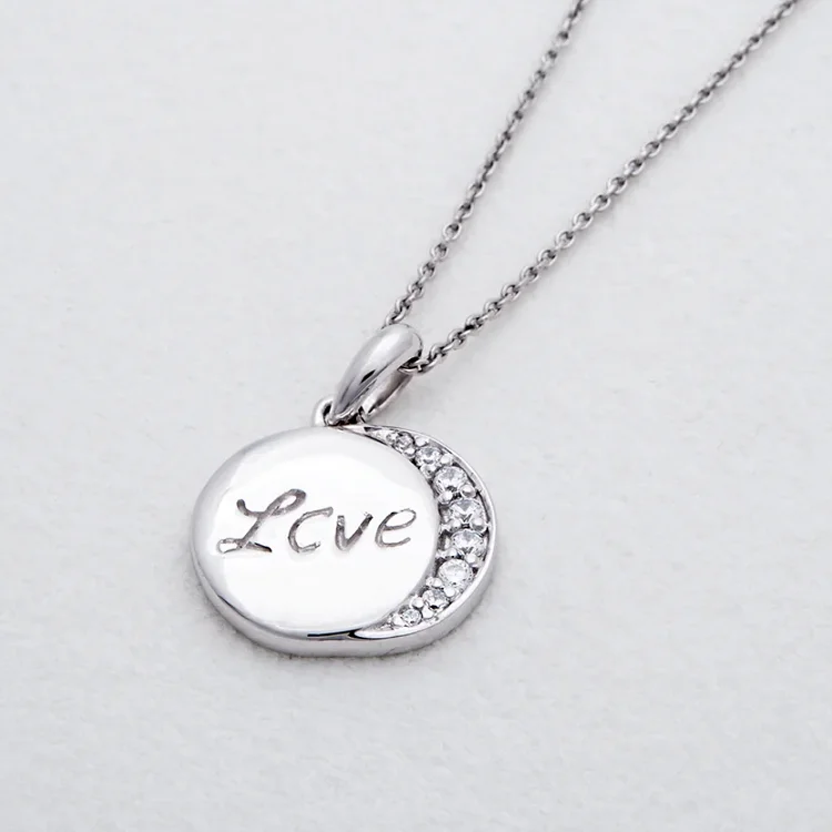 Custom custom plastic chain necklace diamond 925 sterling silver white gold plated love letter necklace