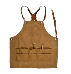 Waxed canvas retro apron custom logo carpenter welder apron leather shoulder strap splash-proof and stain-resistant clothing