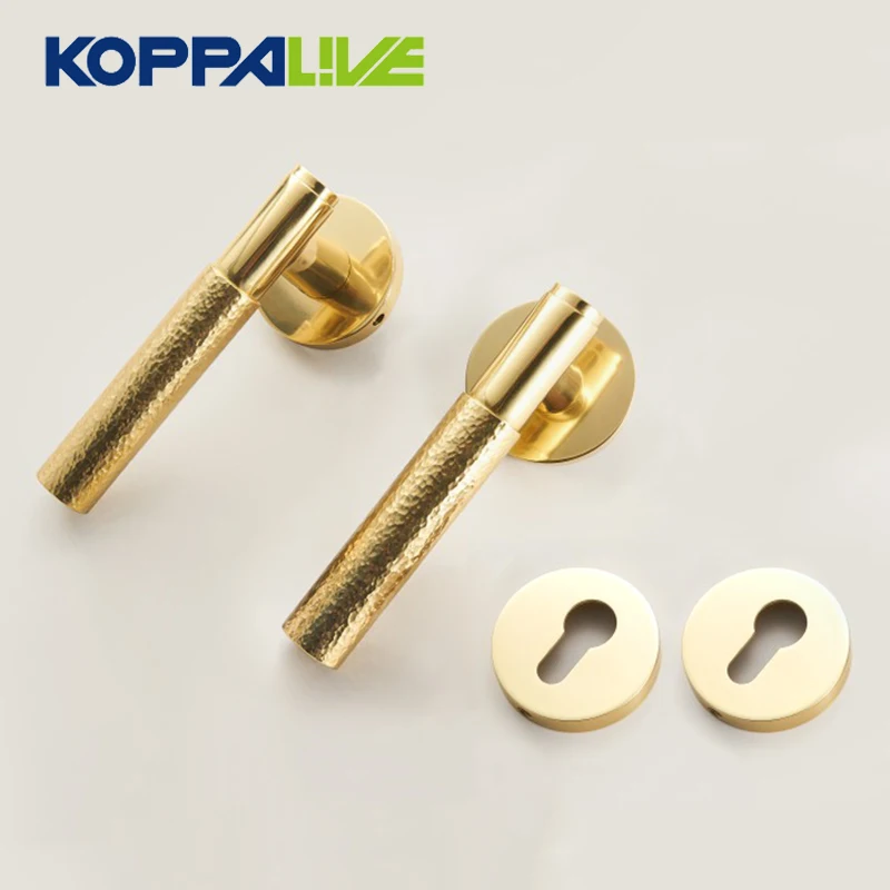 KOPPALIVE Italian Style Luxury Hammer Pattern Brass Gold Interior Bedroom Passage Privacy Door Lever Handles