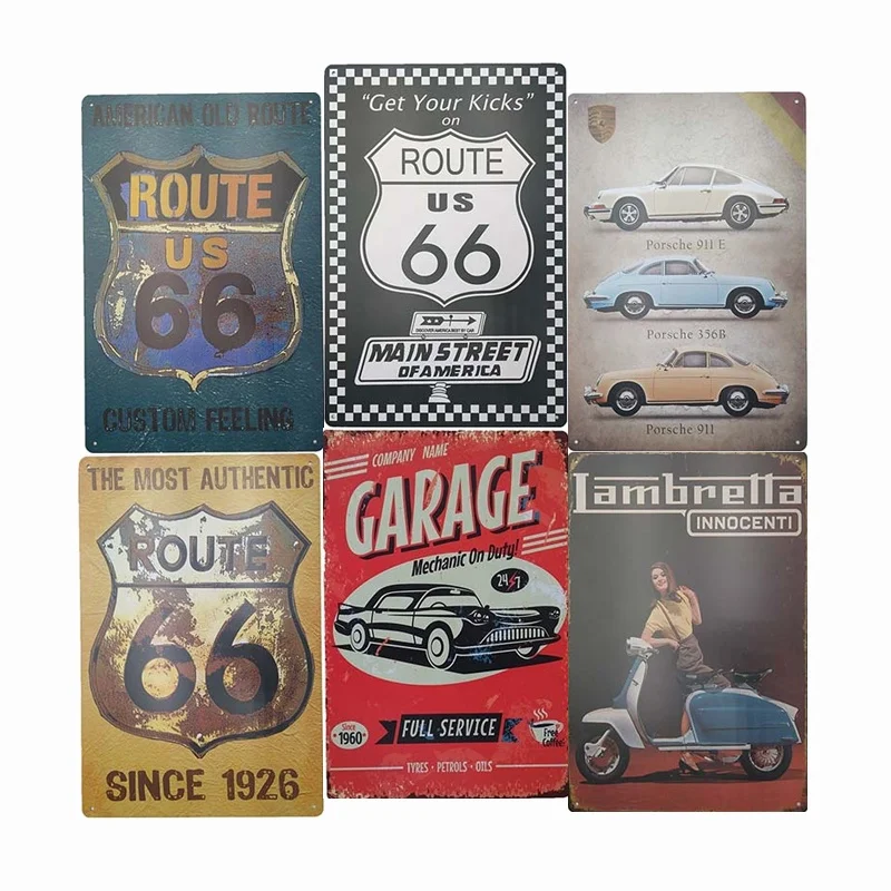 30*40 CM Plaque Vintage Tin Sign Plate Bar Pub Art Poster Home Car Scooter Garage Roue 66 Plates Retro Metal Wall Decor