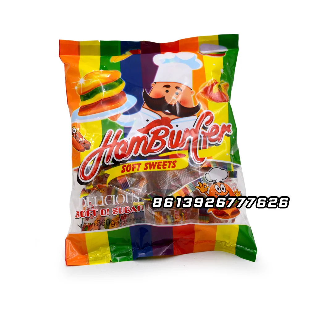 wholesale custom private label halal burger shape jelly gummy candy