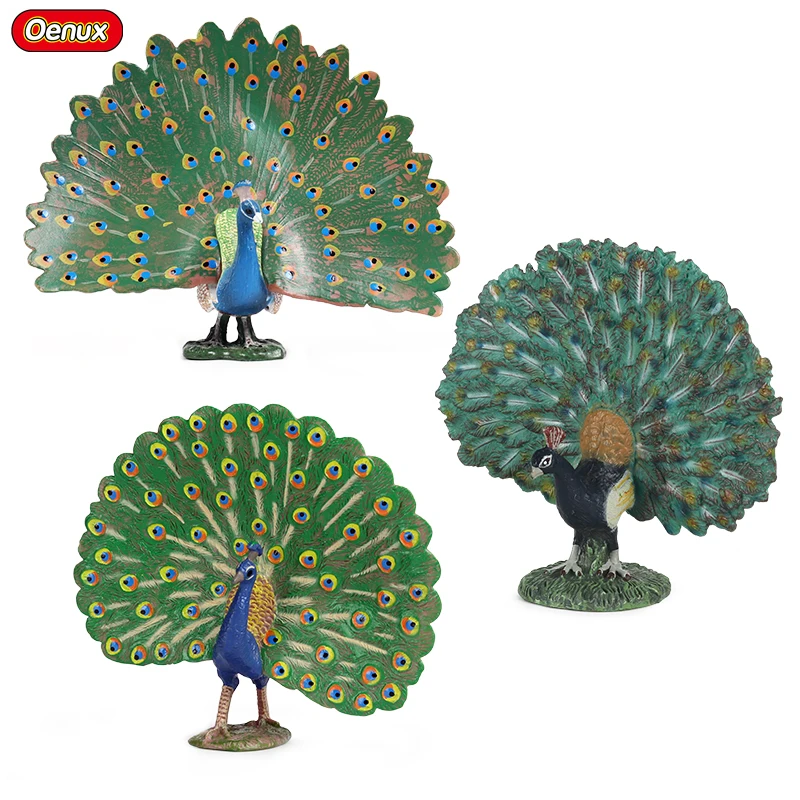 Oenux Wholesale Bird Animal Toy Peacock Model Action Figures Soild PVC Home Decoration Party Festival Gift