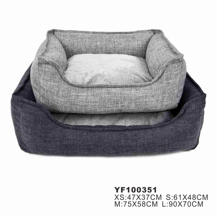 
Wholesale New Style Checkered Rectangle Linen Pet Beds Soft Cheap Dog Bed 