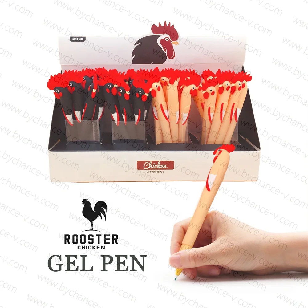 farm poultry business promotion gift funny stationery rooster hen cock shape gel pen for chicken themed party gift