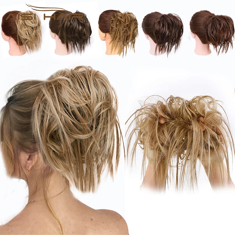 Synthetic Donut Blonde Chignon Curly Bun Pad Chignon Elastic Band Ribbon Ponytail Rope Rubber Hair Extension For Women