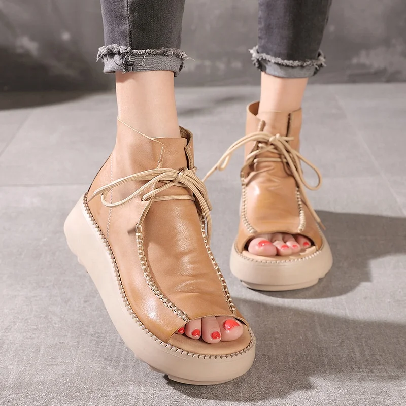 Strapping chunky platform sponge non-slip sandals boots leather retro casual Roman fish mouth spring 2021 women sandals