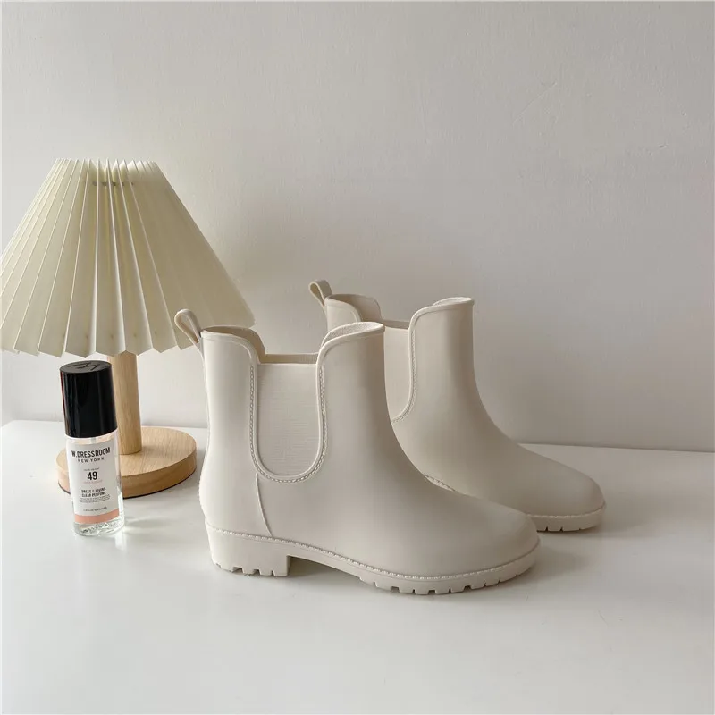PVC Short Rain Boots for Women Waterproof Anti Slip Rubber Ankle Chelsea Boots