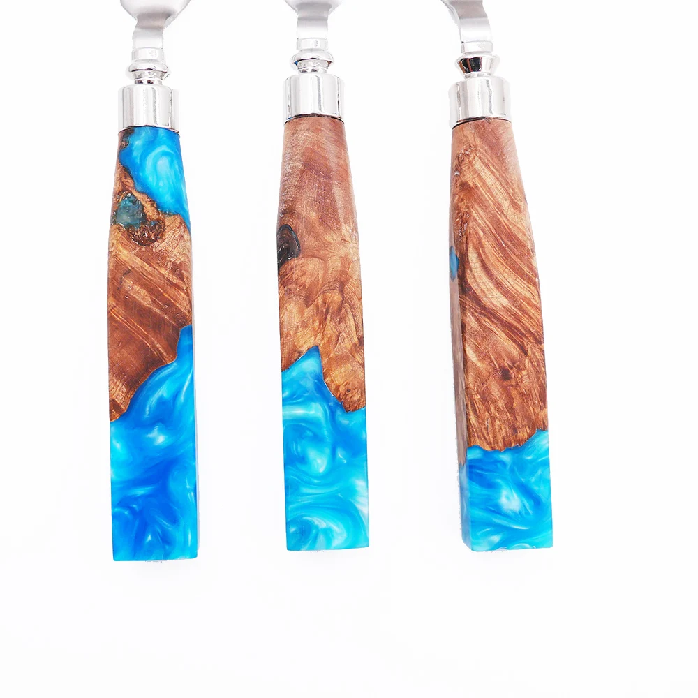 4 pieces resin artist wooden craft handle 304 stainless steel cheese knife sets