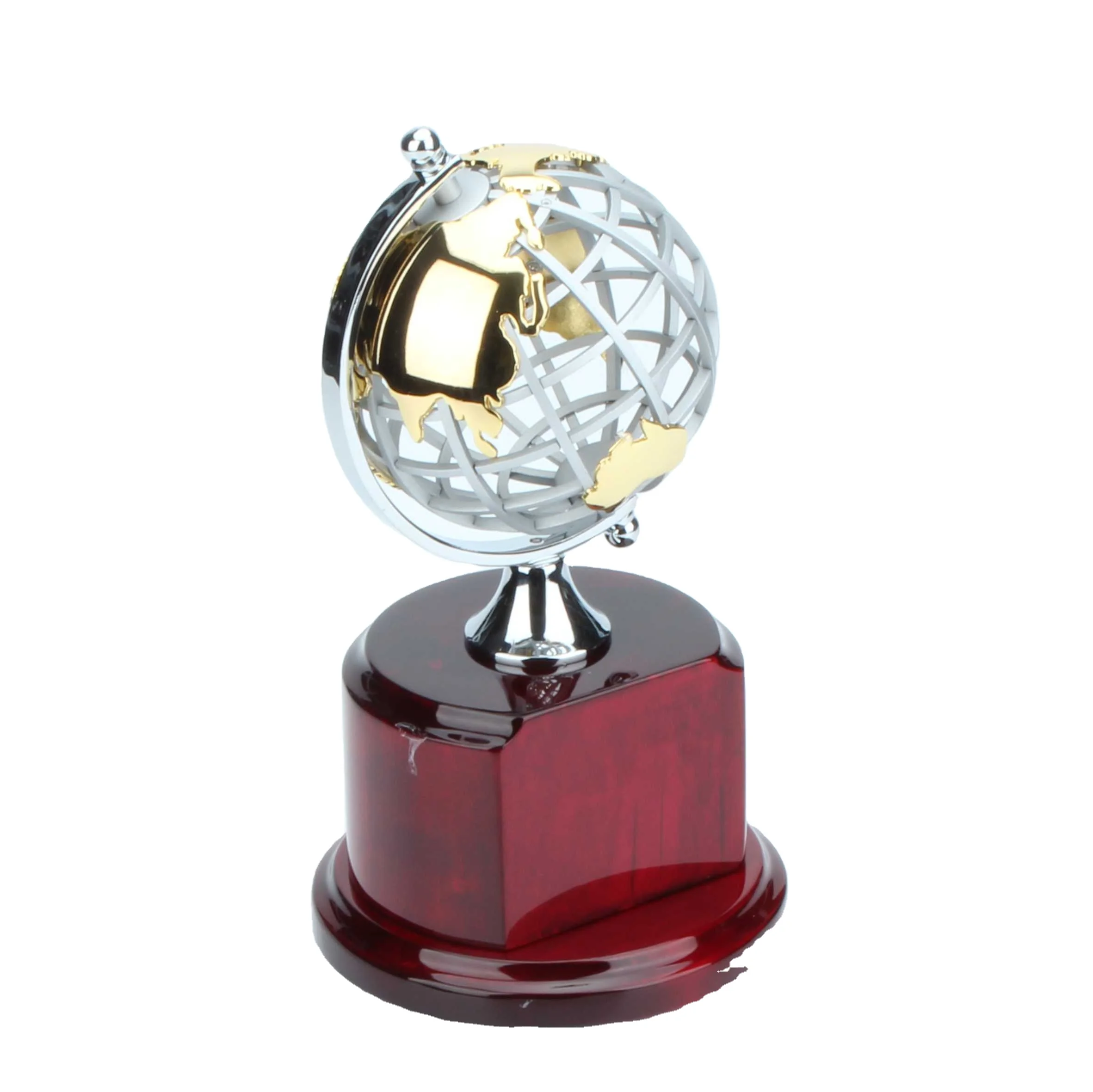 Silver Metal Globe Business Gift With Piano Coating Base customize wooden box and trophy