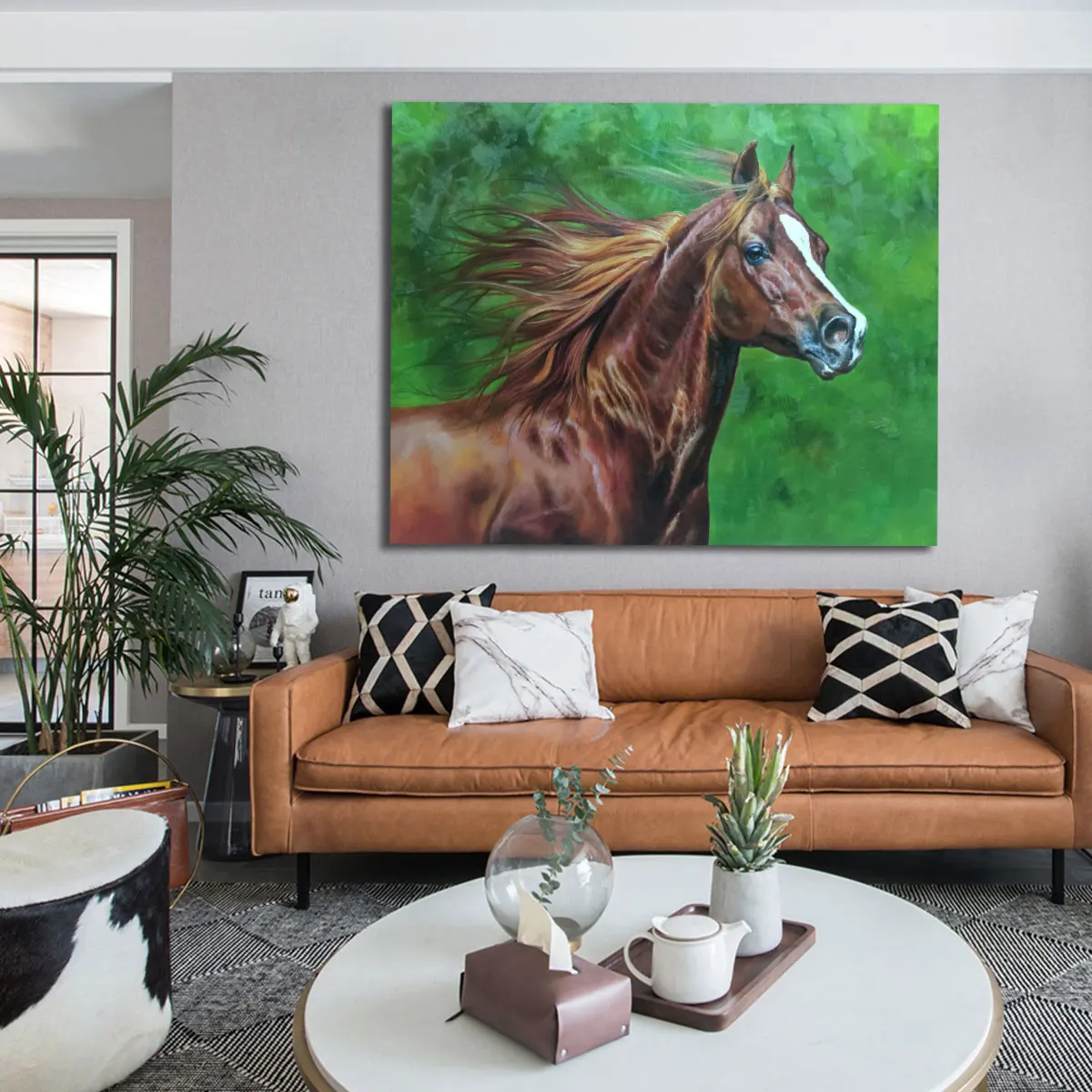 Original Art Factory Wholesale 100% Hand-Painted Modern Art Beautiful Running Horses Oil Painting