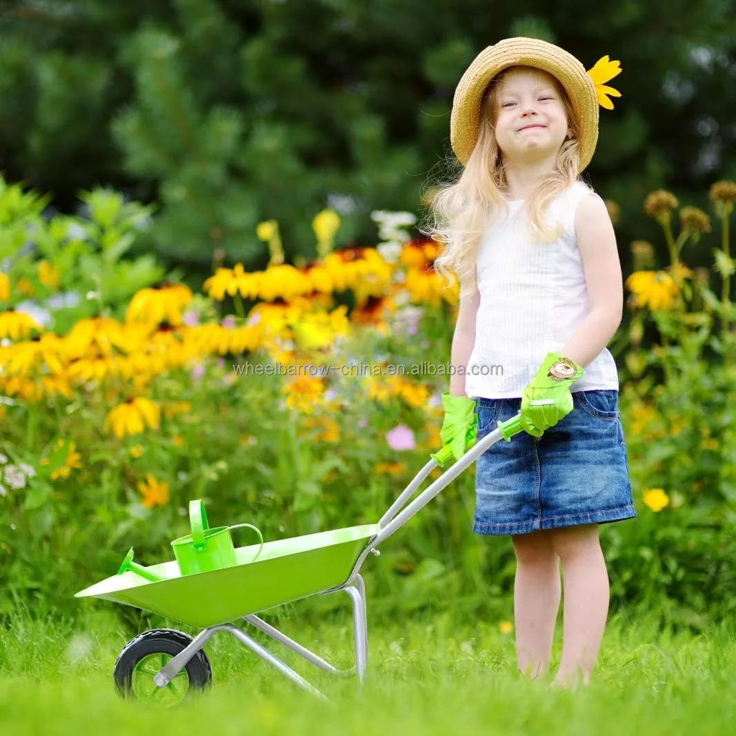 Kids Wheelbarrow Outdoor Kids Toy Wheelbarrow Steel Tray Rubber Hand Grip Durable Metal Child Barrow Toddler Garden Wheel Barrel